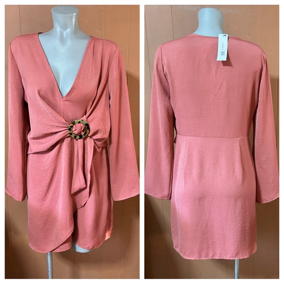 NWT Topshop Tortoise Ring Wrap Dress 10 - Picture 2 of 13